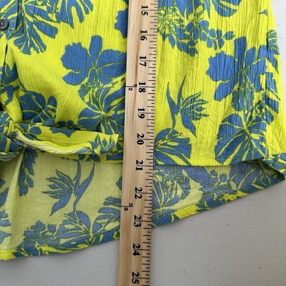 Style Co Shirt Button up Yellow Blue Floral Hawaiian Tropical Size L Tie Waist - Picture 9 of 10